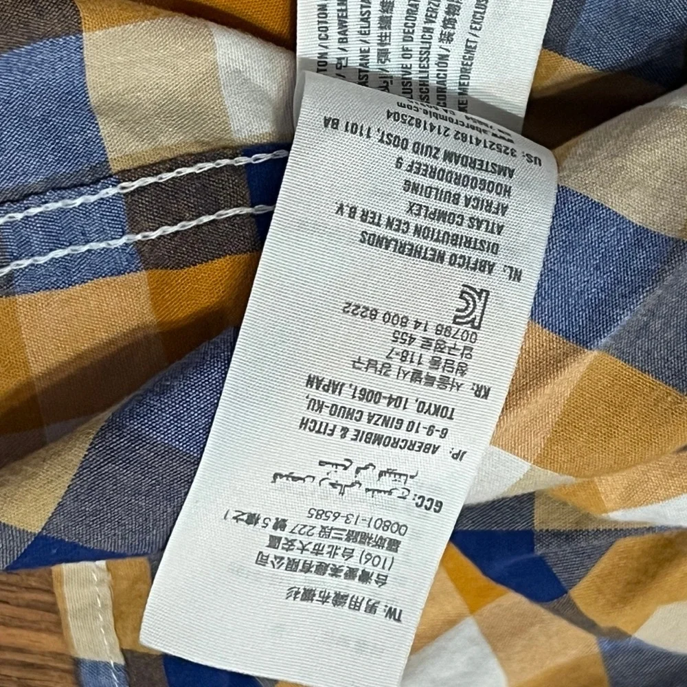 Hollister Stretch‎ Plaid Button‑Up Mens L Slim Fit Blue White Yellow - Picture 8 of 14